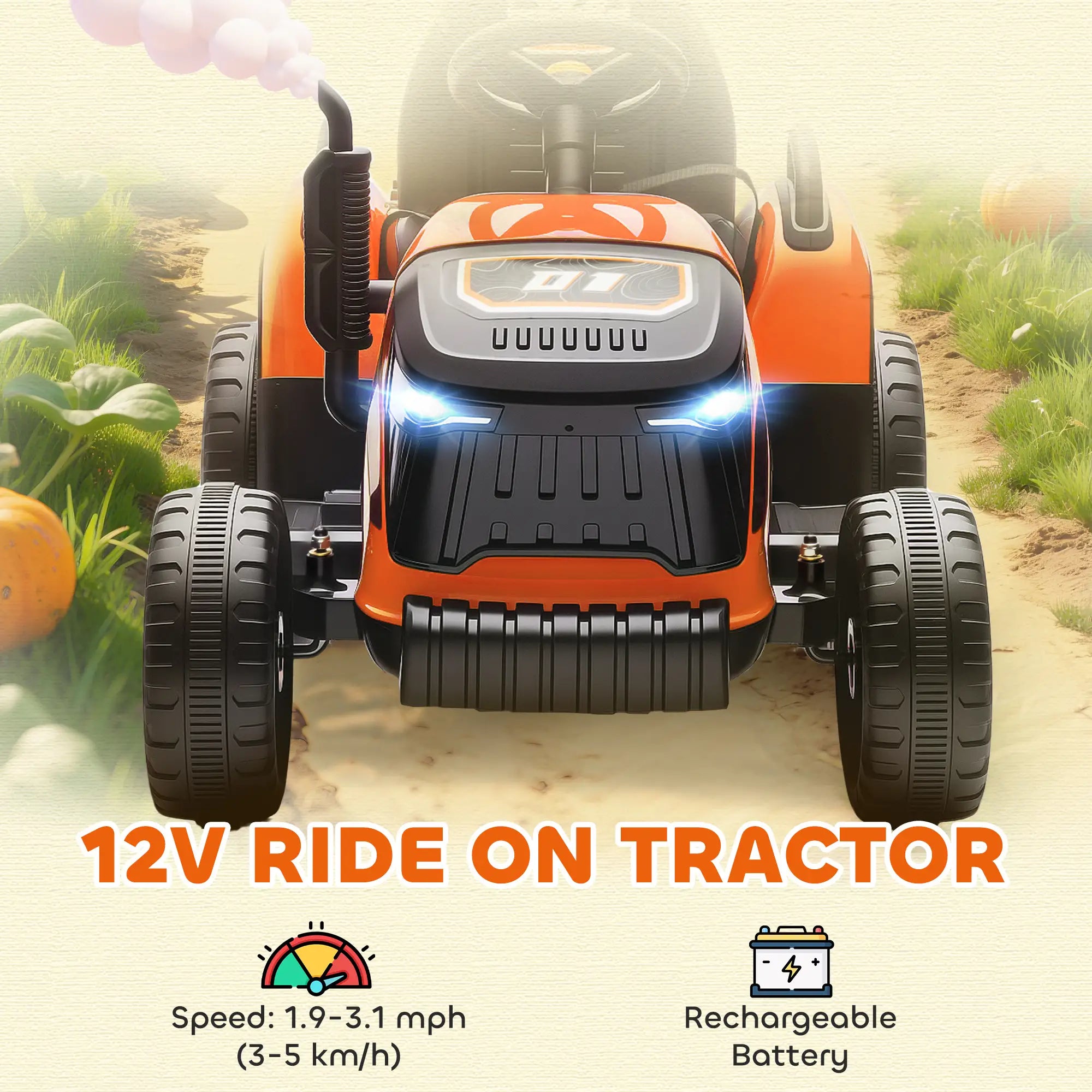 12V Kids Ride On Tractor With Trailer, Remote Control, Orange Toy Excavators at Gallery Canada