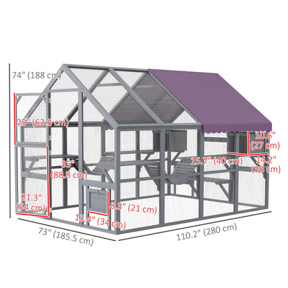 Outdoor Cat Enclosure Wooden Feral Cat House w/ Weatherproof Canopy, Bridges, Resting Boxes, Platforms, for 3-6 Cats Outdoor Cat Enclosures at Gallery Canada
