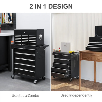 14 Drawer Rolling Tool Chest, Lockable Storage Cabinet, Detachable Toolbox, Black Tool Organizers at Gallery Canada