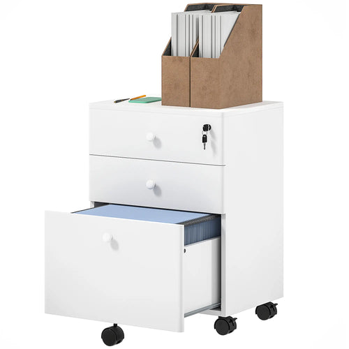 3-Drawer Small Filing Cabinet with Lock, Vertical Office Storage, White