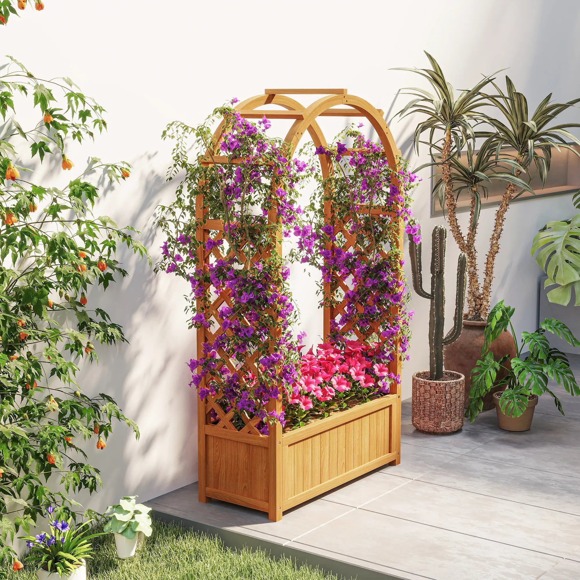Wooden Raised Garden Bed With Arch Trellis, 33
