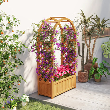 Wooden Raised Garden Bed With Arch Trellis, 33" x 14" x 57", Trellis Planter For Vine Plants Wooden Planter Boxes at Gallery Canada