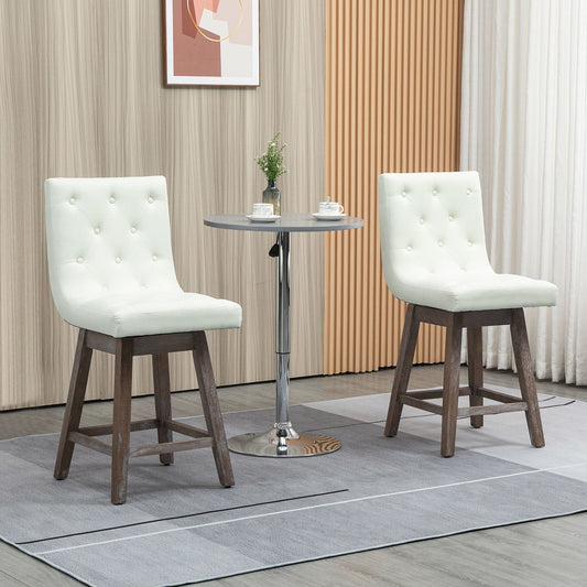 Bar Stools Set of 2, Swivel Bar Chairs, 25.5" High Fabric Tufted Breakfast Barstools for Kitchen Counter, Cream White - Gallery Canada