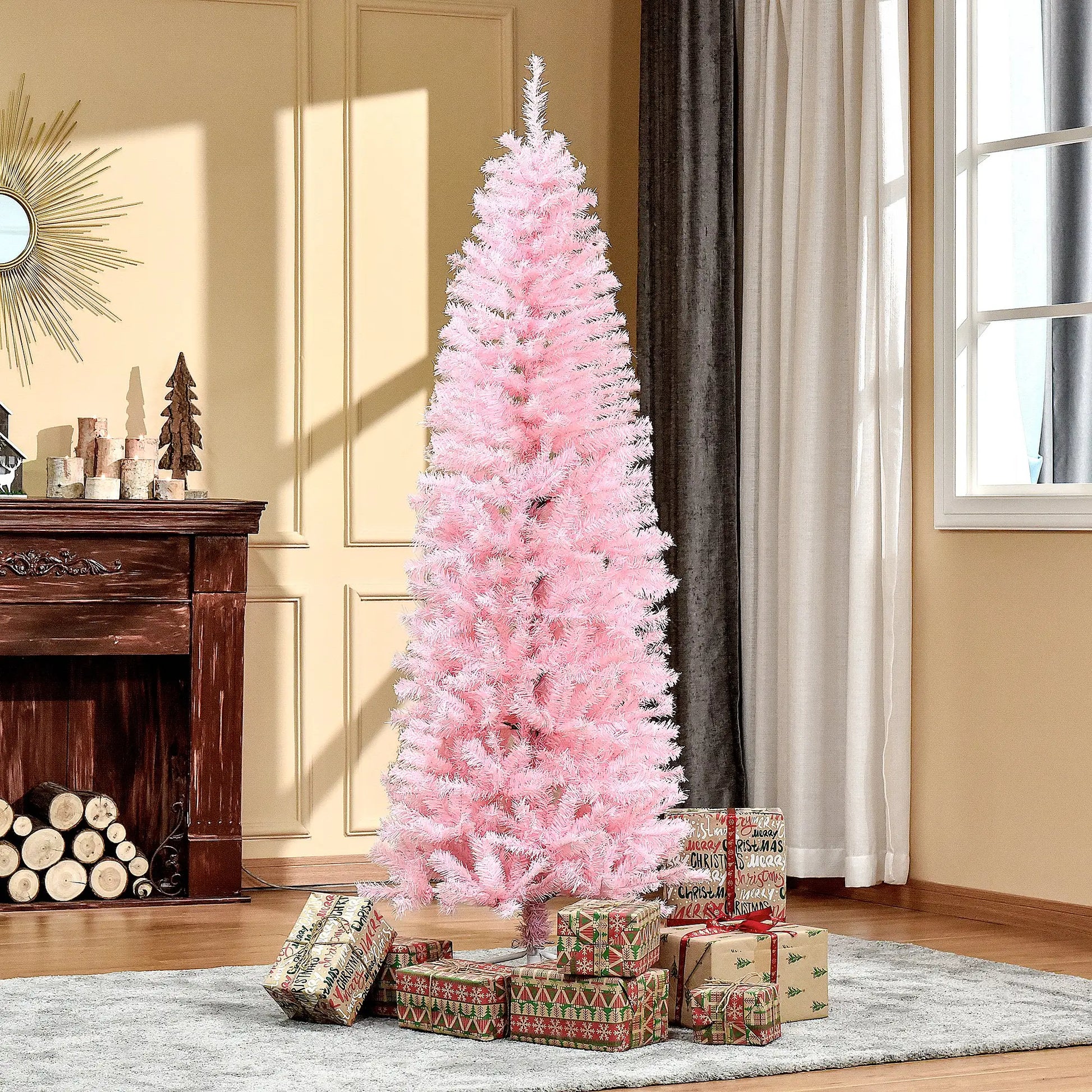 6FT Pop-up Artificial Christmas Tree Holiday Xmas Holiday Pencil Tree Decoration with Automatic Open for Home Party, Pink Artificial Christmas Trees at Gallery Canada