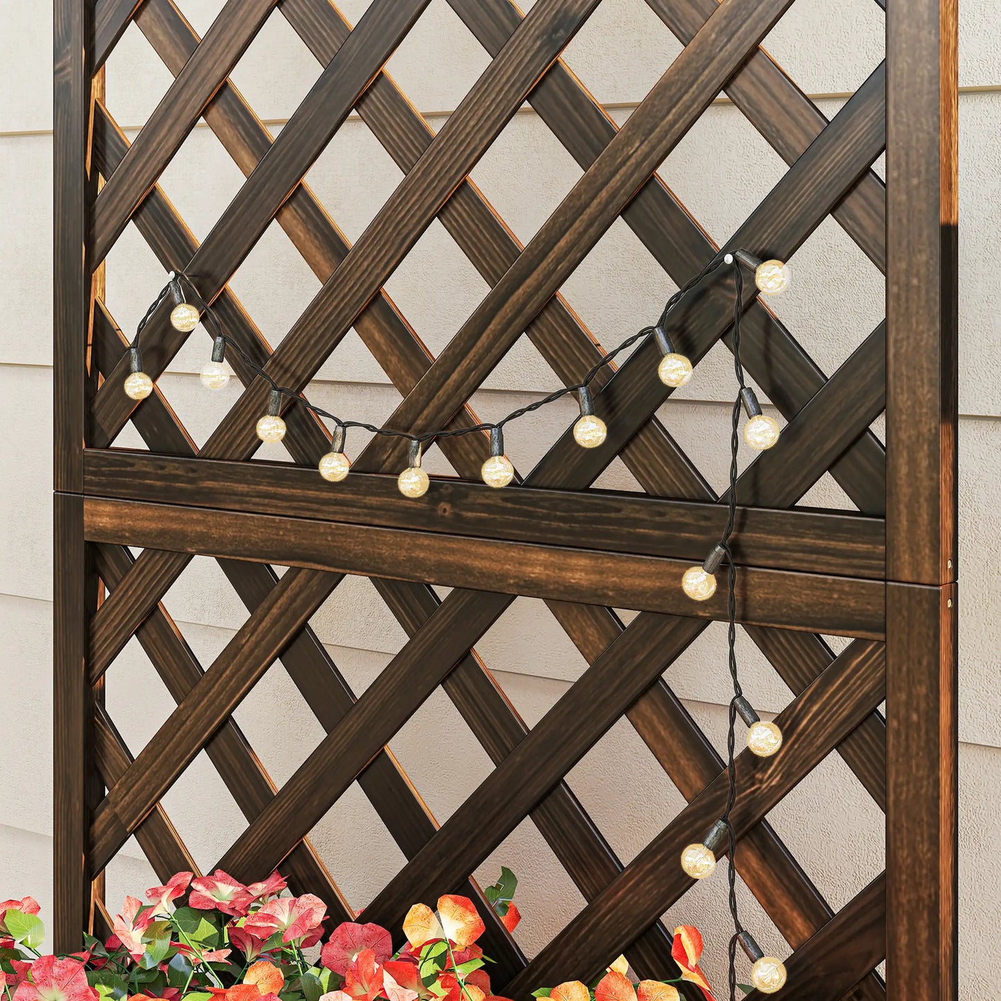 2.4 x 1 x 4.9 ft Wooden Pine Trough Planter with Trellis, Carbonized Wooden Planter Boxes at Gallery Canada