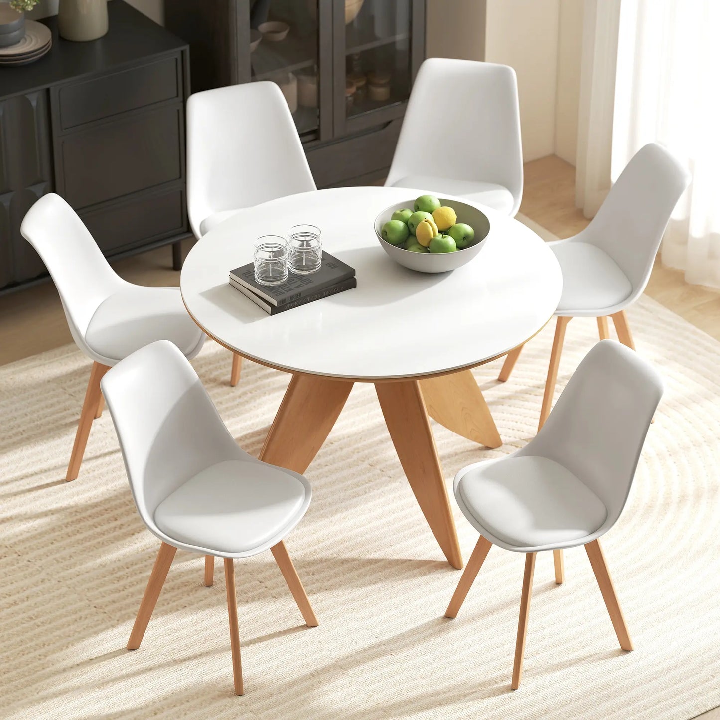 Rubber Wood Dining Table Chairs Set, 6 Chairs, PU Leather Cushion Dining Chairs at Gallery Canada