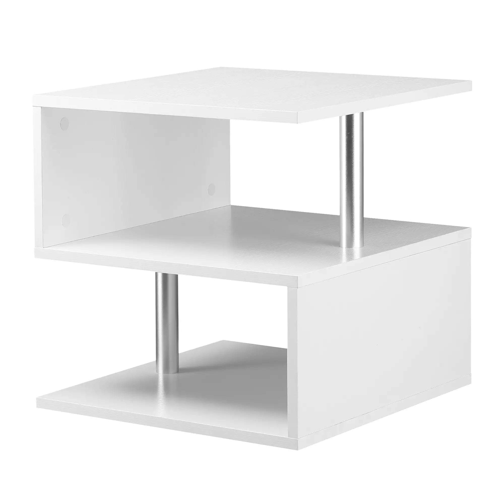 Wooden S Shape End Table, 3 Tier Storage Shelves, White Side Tables at Gallery Canada