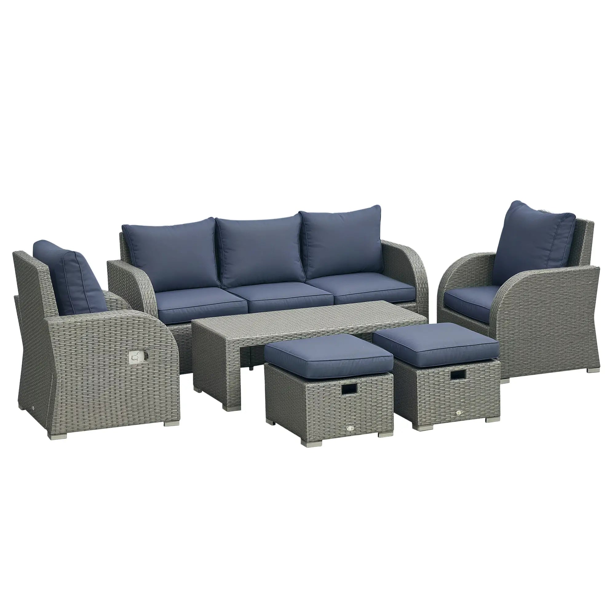 6-Piece PE Wicker Patio Sectional Set, with Cushions, Dark Blue Patio Furniture Sets Dark Blue Cushion, Grey Rattan at Gallery Canada