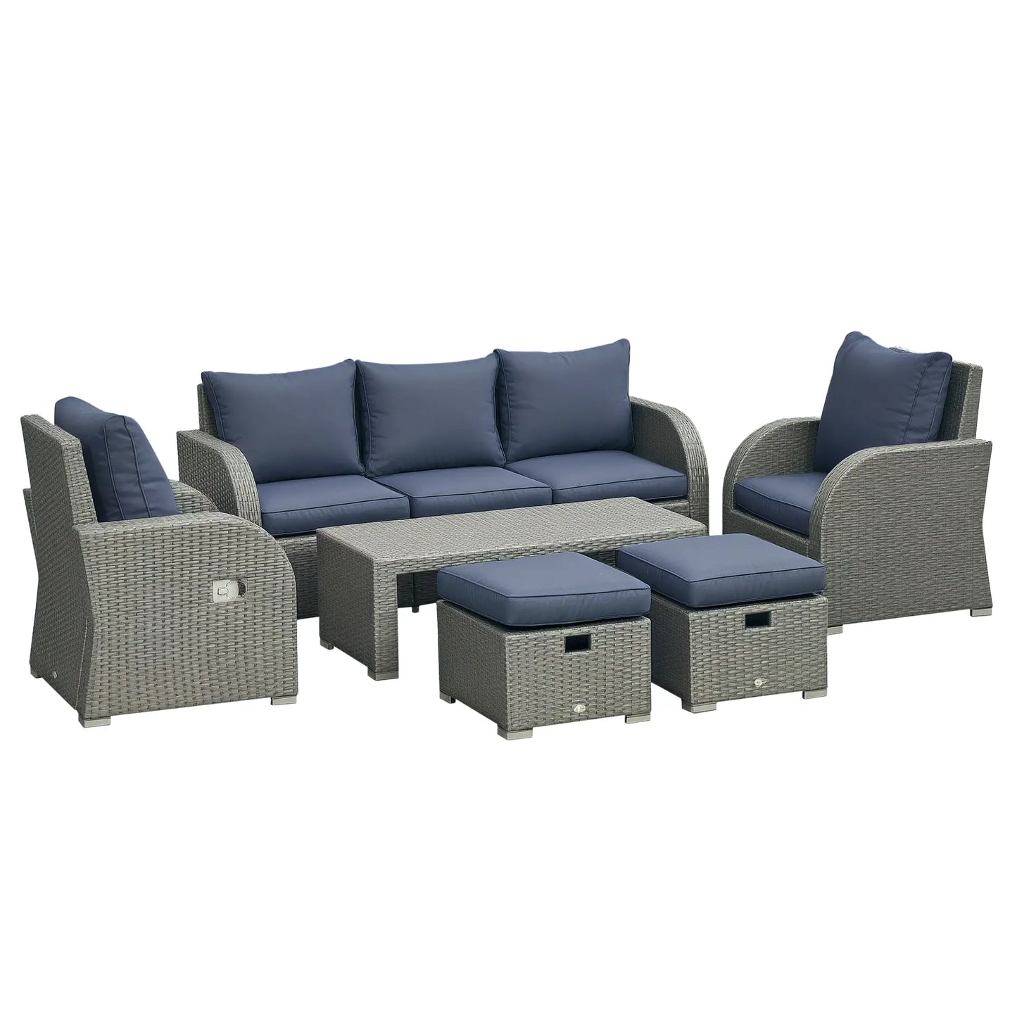 6-Piece PE Wicker Patio Sectional Set, with Cushions, Dark Blue Patio Furniture Sets Dark Blue Cushion, Grey Rattan at Gallery Canada