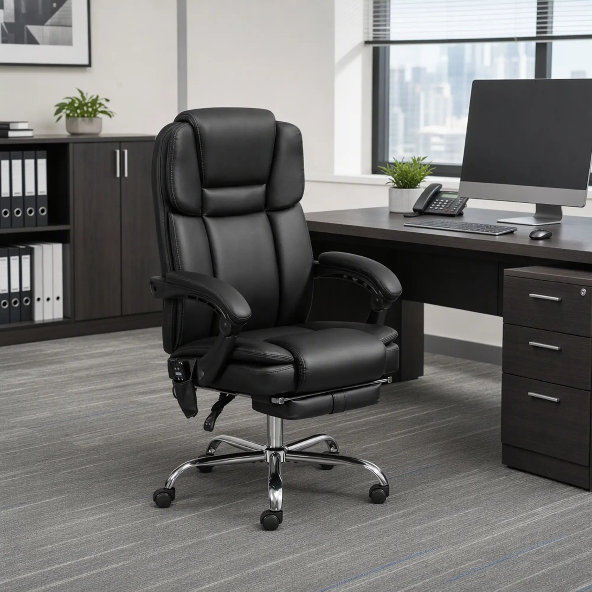 Massage Office Chair, Reclining Executive Chair with Vibration, Footrest, High Back, Black Massage Chairs at Gallery Canada