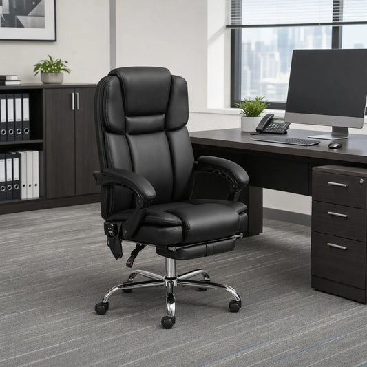 Massage Office Chair, Reclining Executive Chair with Vibration, Footrest, High Back, Black Massage Chairs Black at Gallery Canada