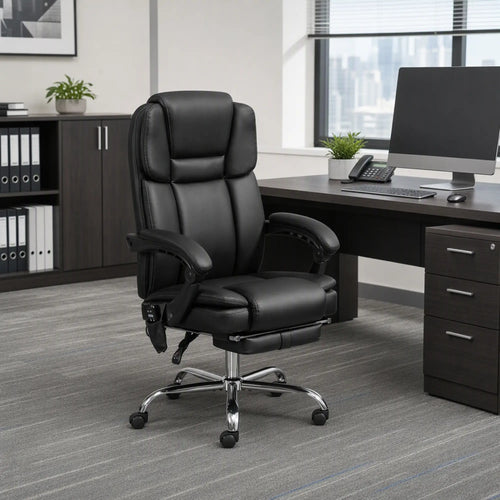 Massage Office Chair, Reclining Executive Chair with Vibration, Footrest, High Back, Black