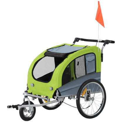 Dog Bike Trailer, 2-In-1, Suspension, Hitch, Storage Pockets, Green Dog Bike Trailers & Strollers Blue at Gallery Canada