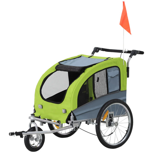 Dog Bike Trailer, 2-In-1, Suspension, Hitch, Storage Pockets, Green Dog Bike Trailers & Strollers Blue at Gallery Canada