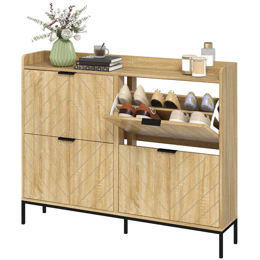 Narrow Shoe Storage Cabinet, 4 Flip Drawers, Holds 16 Pairs, Oak Shoe Storage Cabinets & Racks Oak, Black at Gallery Canada