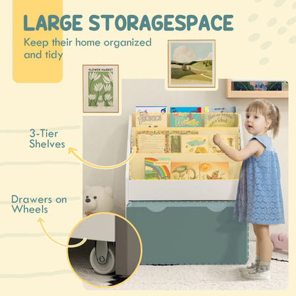 Kids Bookshelf, 3 Tier Display Shelves with Drawer, Grey Baby & Kids Storage at Gallery Canada