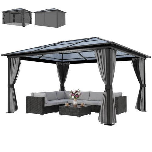 12' x 15' Hardtop Gazebo, Polycarbonate Roof, Aluminum Frame, Dark Grey