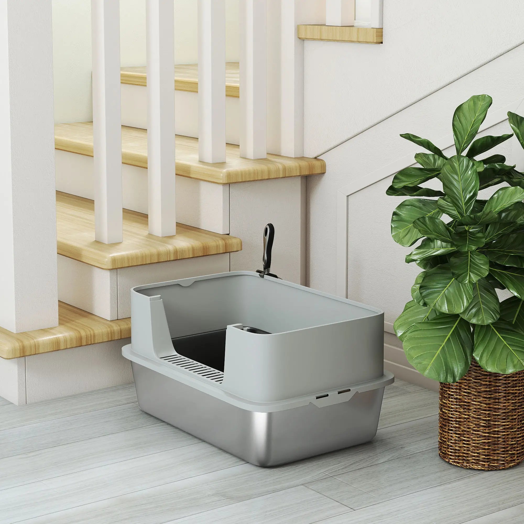 Stainless Steel Cat Litter Box, XL High Sided, 24