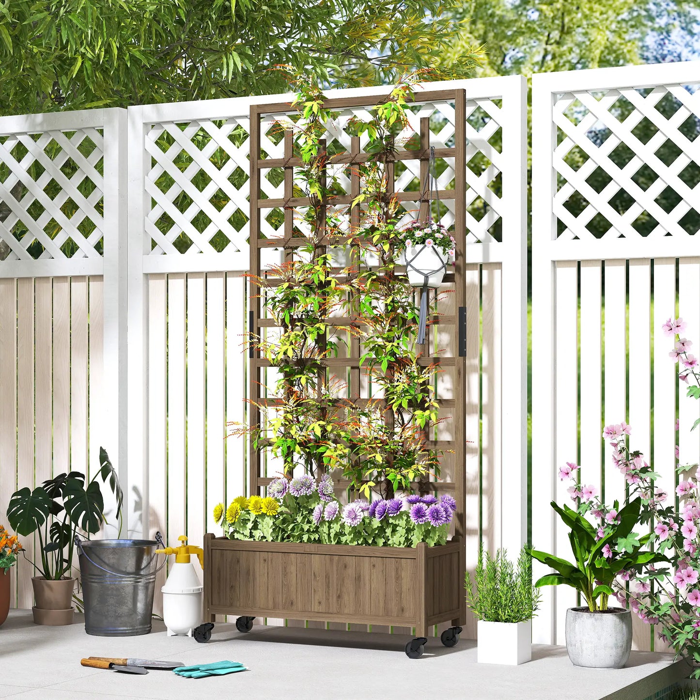 Wooden Planter With Trellis, Raised Garden Bed With Wheels, Brown Wooden Planter Boxes at Gallery Canada