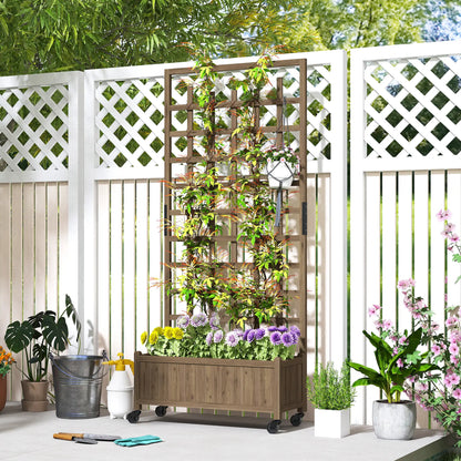 Wooden Planter With Trellis, Raised Garden Bed With Wheels, Brown Wooden Planter Boxes at Gallery Canada