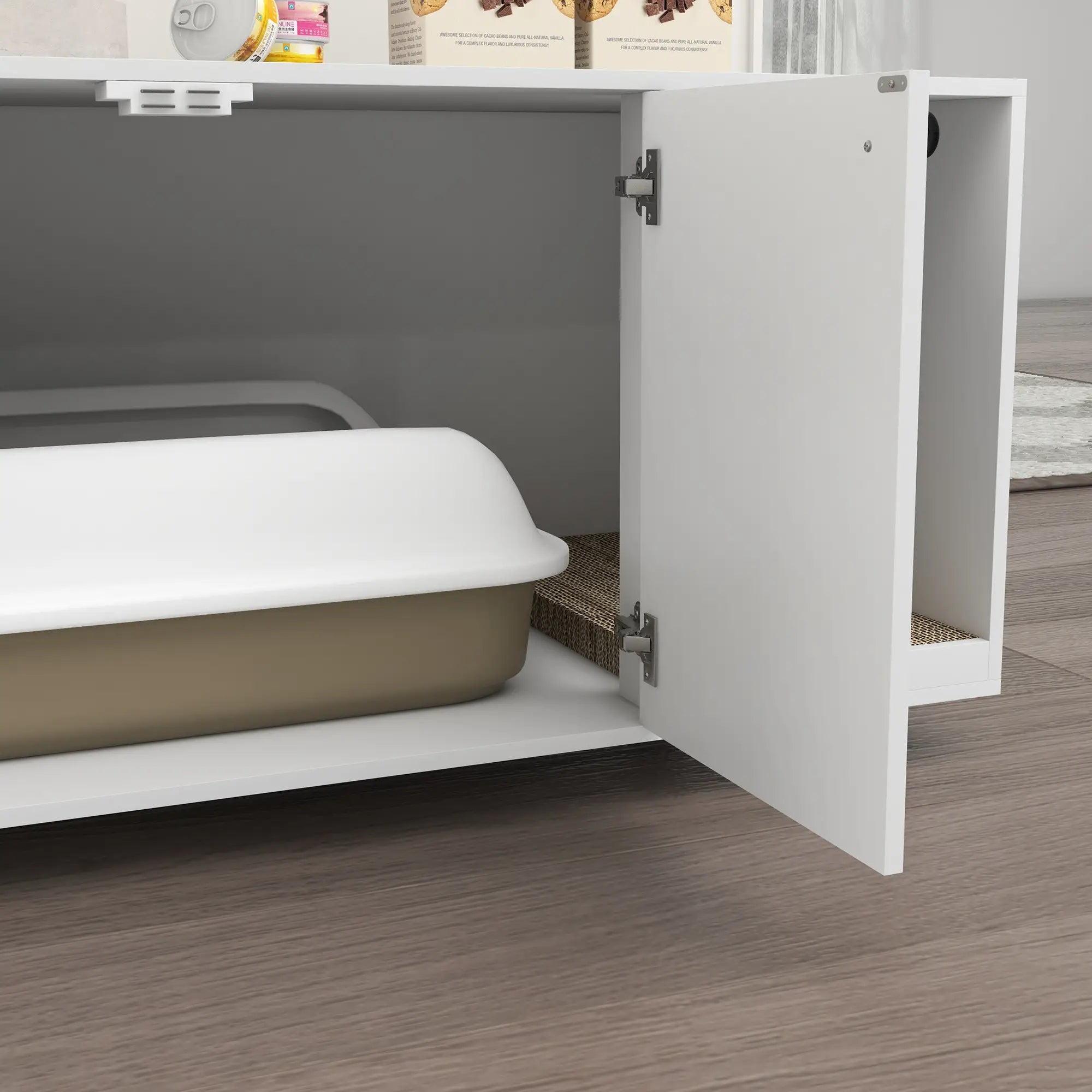 Hidden Cat Litter Box Furniture, Double Doors, Scratching Pad, White Cat Litter Box Enclosures at Gallery Canada