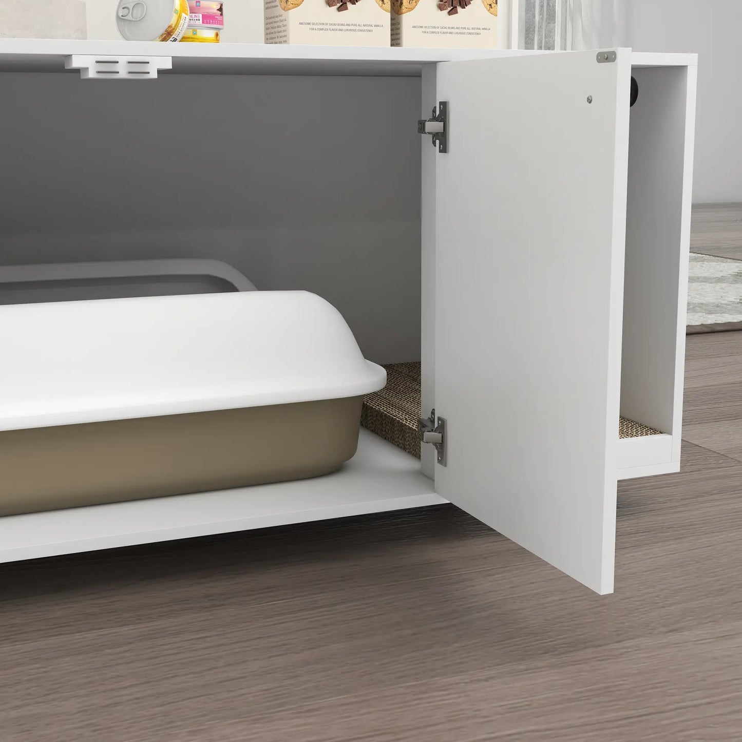 Hidden Cat Litter Box Furniture, Double Doors, Scratching Pad, White Cat Litter Box Enclosures at Gallery Canada