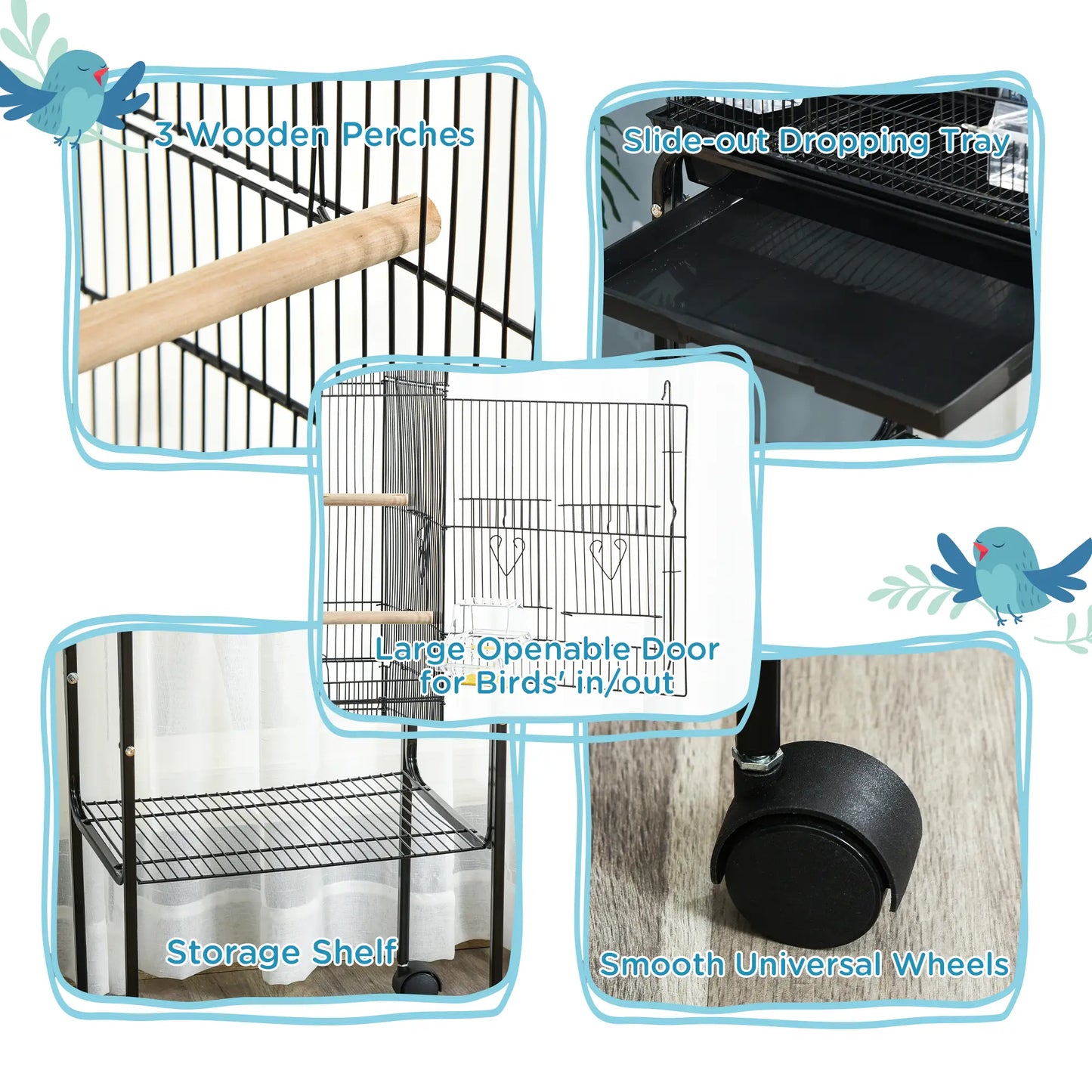 49" Rolling Bird Cage, Cockatoo House, Play Top, Storage Shelf, Wheels, Black Bird Cages at Gallery Canada