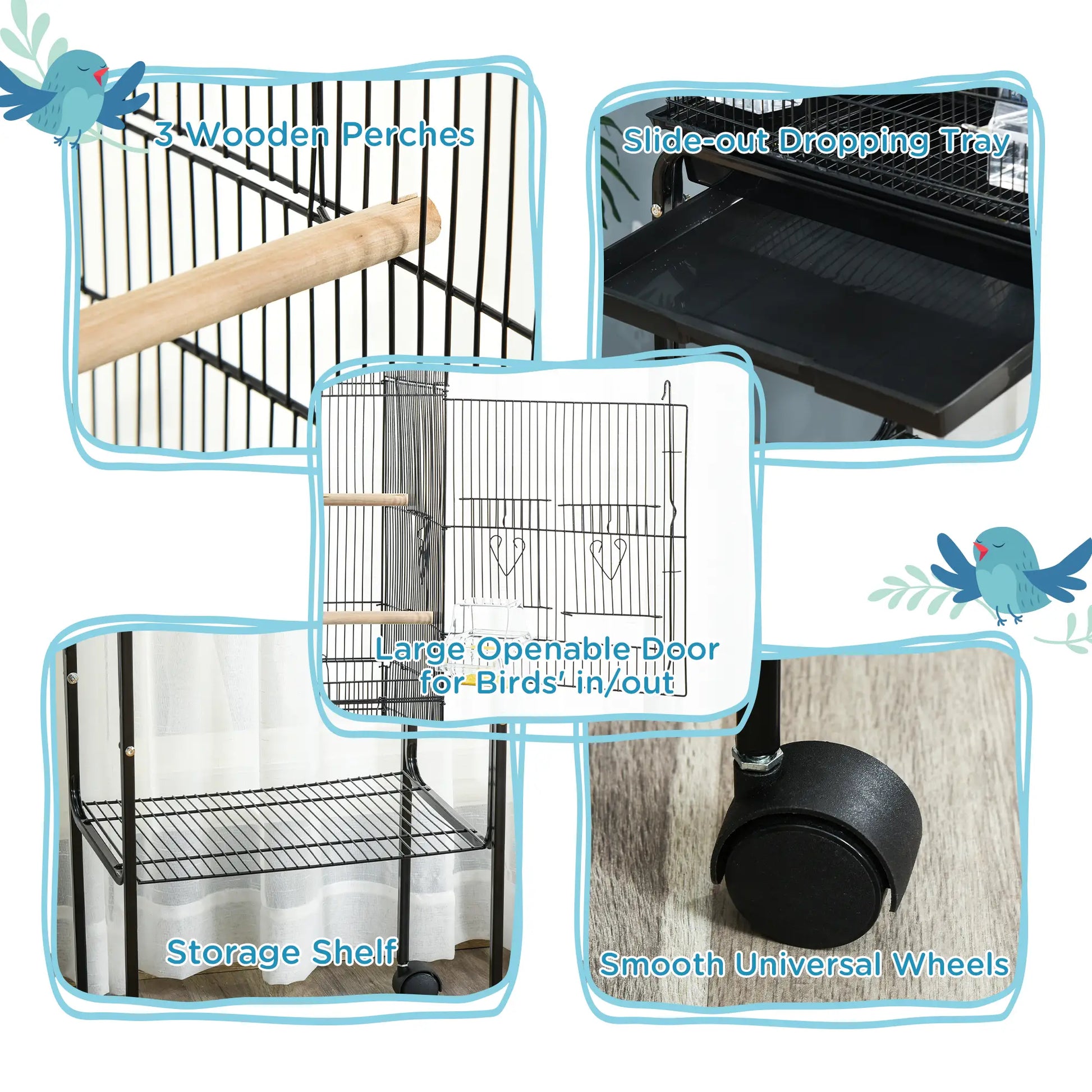 49" Rolling Bird Cage, Cockatoo House, Play Top, Storage Shelf, Wheels, Black Bird Cages at Gallery Canada