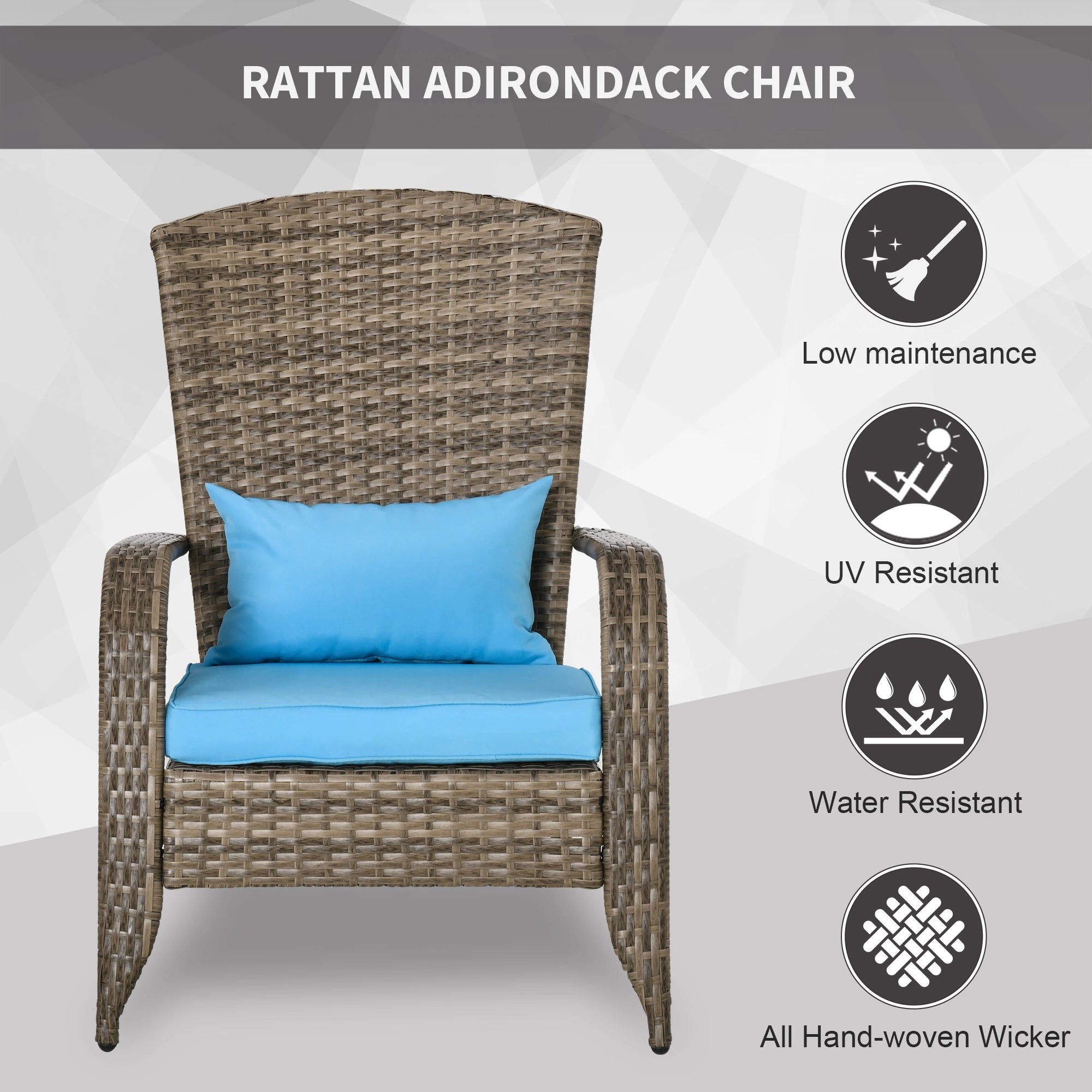 Outdoor PE Rattan Adirondack Chair, w/ Cushions, Blue Patio Chairs at Gallery Canada