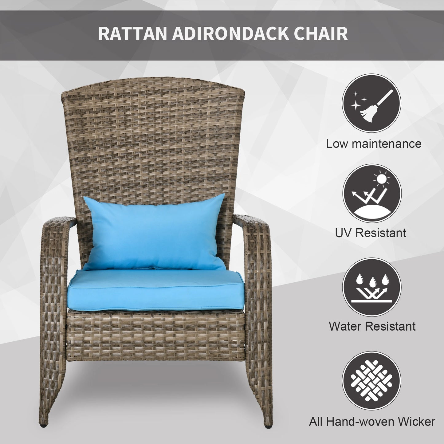 Outdoor PE Rattan Adirondack Chair, w/ Cushions, Blue Patio Chairs at Gallery Canada