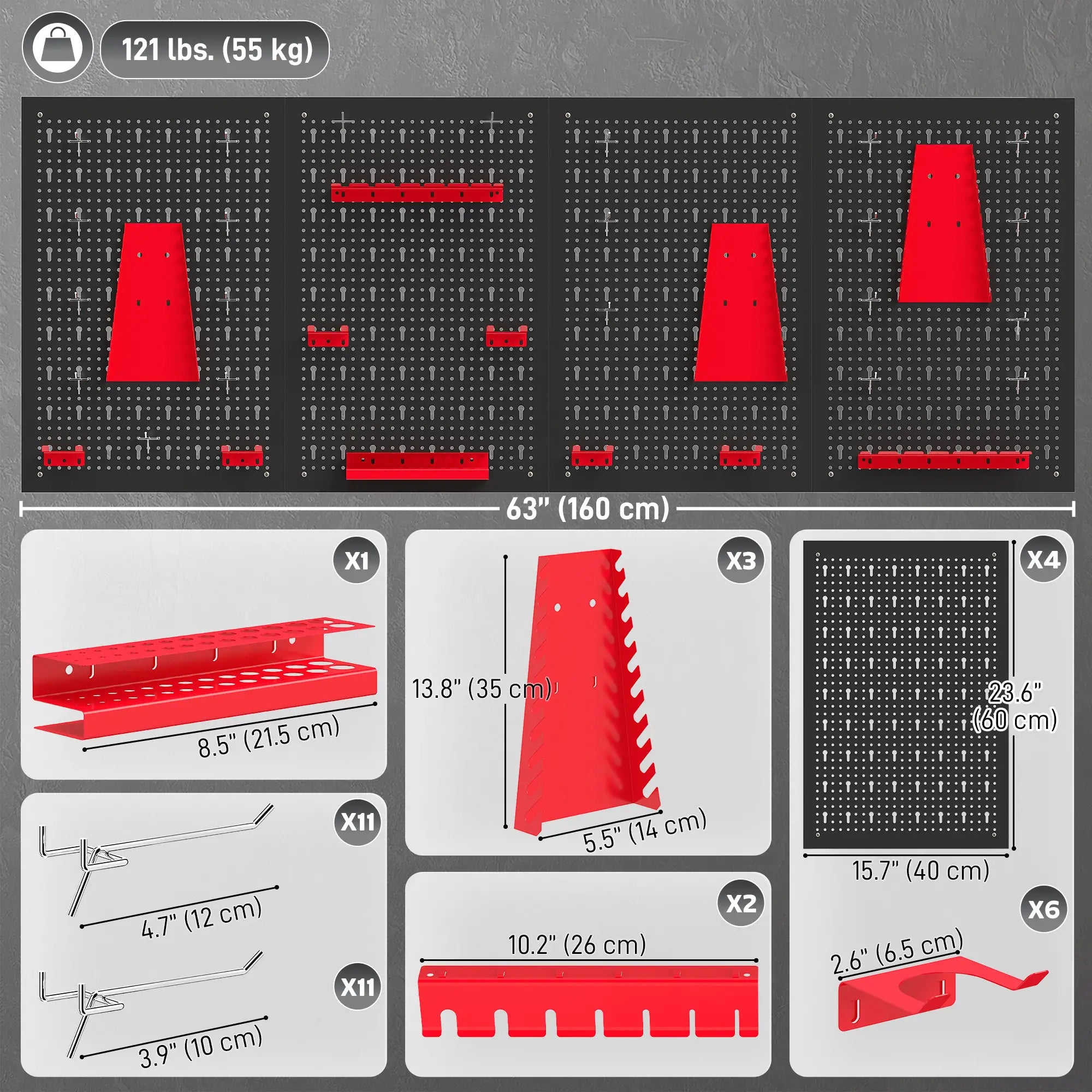 38 Piece Metal Peg Board with Accessories, Shelf Tool Organizer, Black and Red Tool Organizers at Gallery Canada