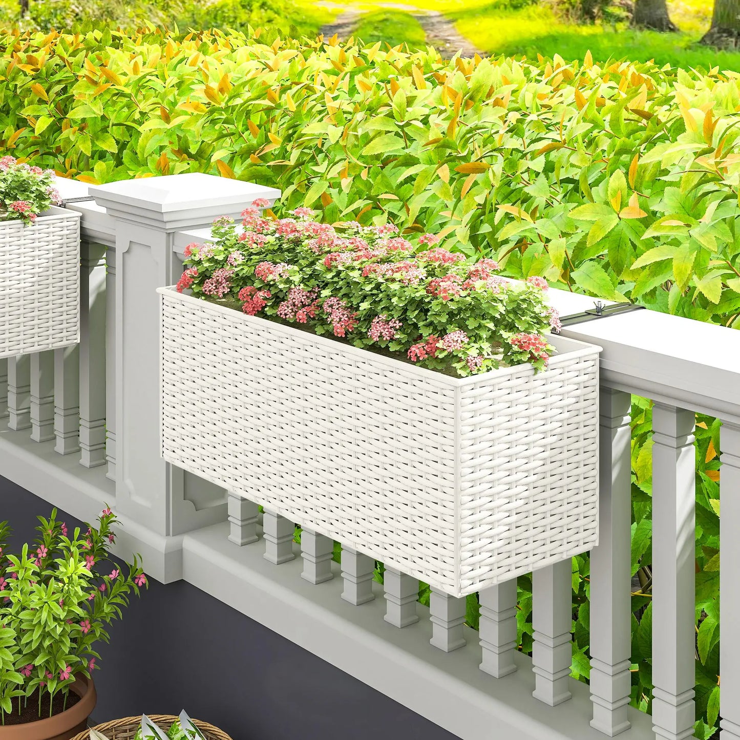 2 Pack 20 Inch Hanging Flower Pots, Railing Planter Box, White Planter Set at Gallery Canada