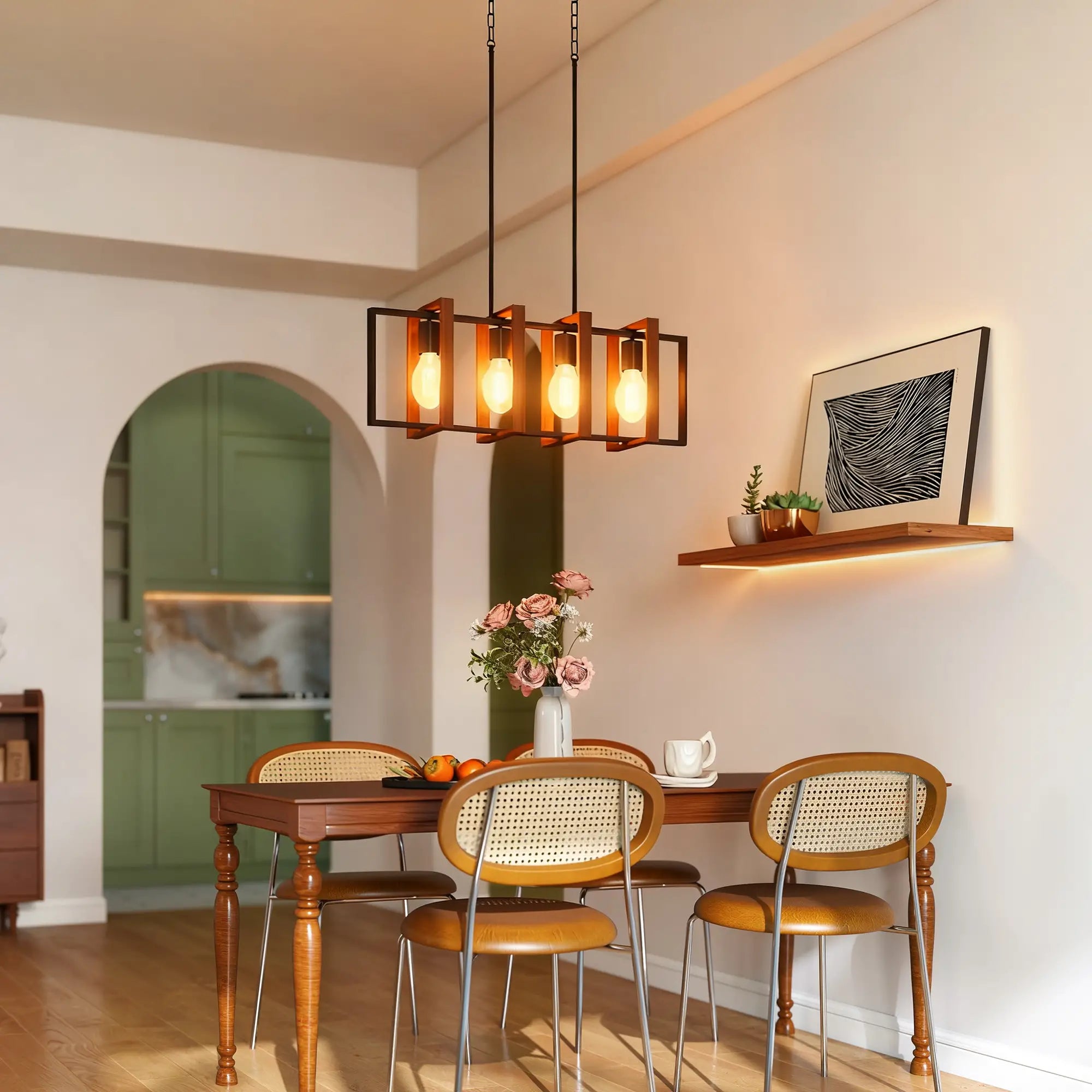 Farmhouse Kitchen Island Pendant Light, 4 Rotatable Frames, Walnut Floor Lamps & Ceiling Fan Lights at Gallery Canada