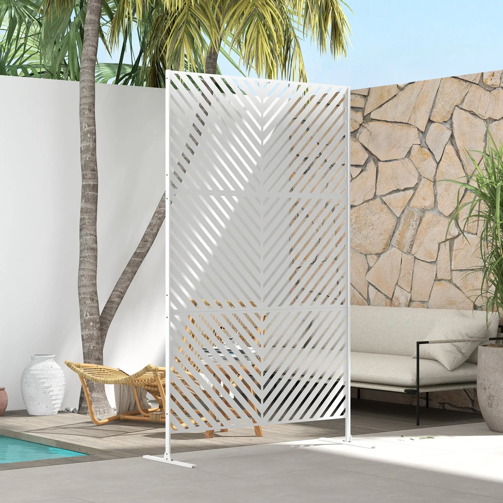 6.5FT Metal Privacy Screen, Triangle Style, White Side Awnings at Gallery Canada