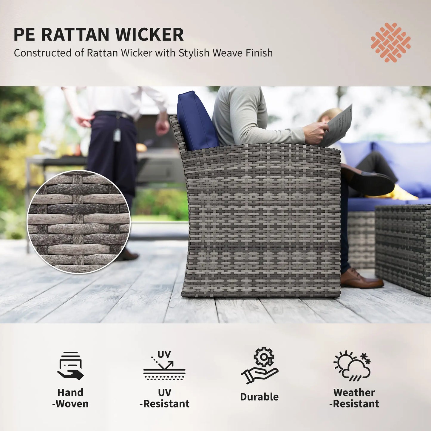 6-Piece Wicker Patio Set with Cushions, 7-Seater Rattan Sofa, Navy Blue Patio Furniture Sets at Gallery Canada