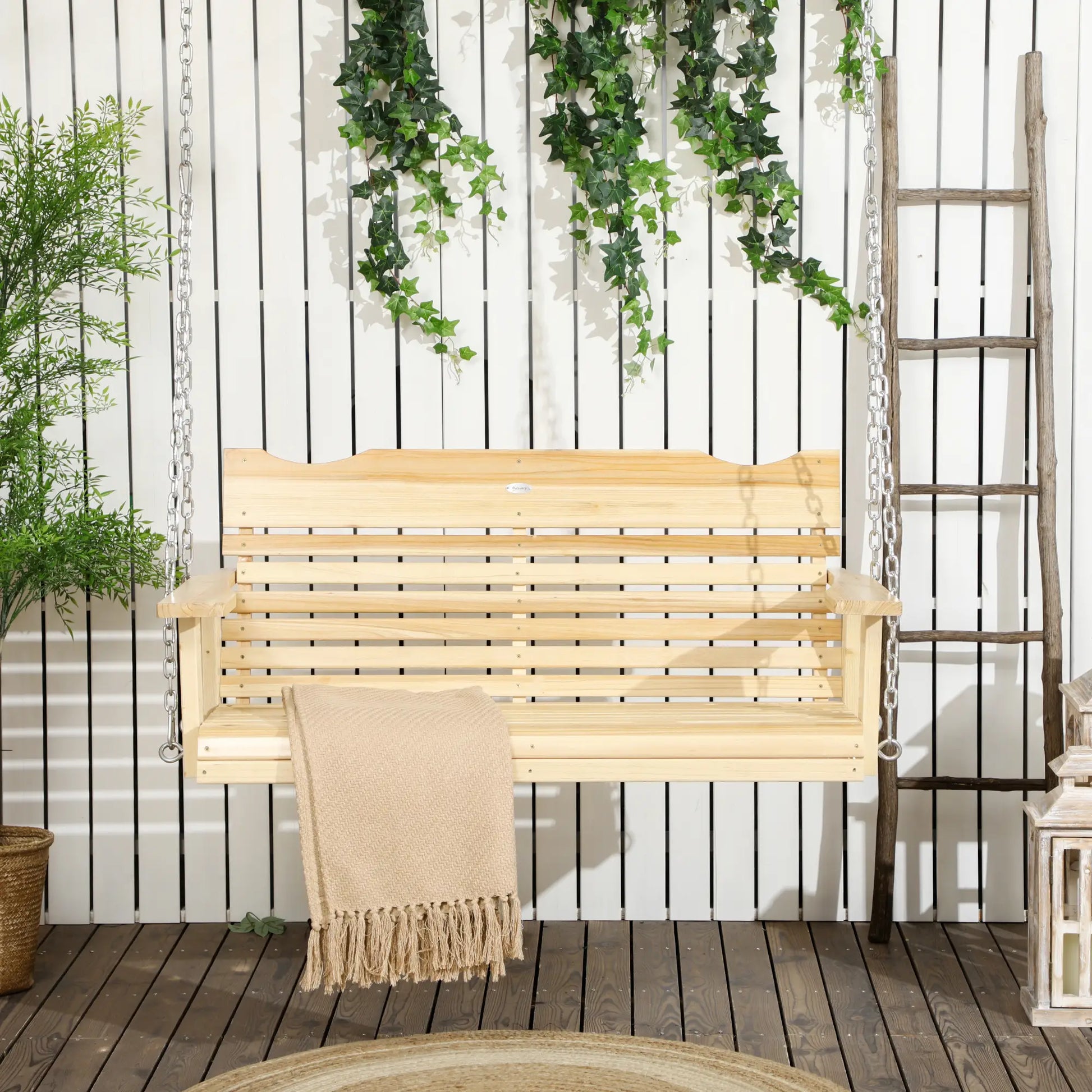 2-Seater Porch Swing, Adjustable Hanging Chains, Natural Wood Hanging Porch Swings at Gallery Canada