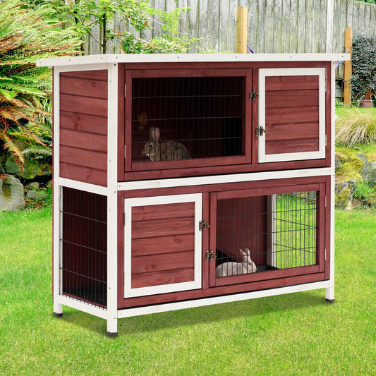 48" 2 Story Wooden Rabbit Hutch Elevated Bunny Cage Small Animal Home Habitat w/ Ramp, 2 Slide Out Tray, Openable Roof, Multiple doors - Gallery Canada