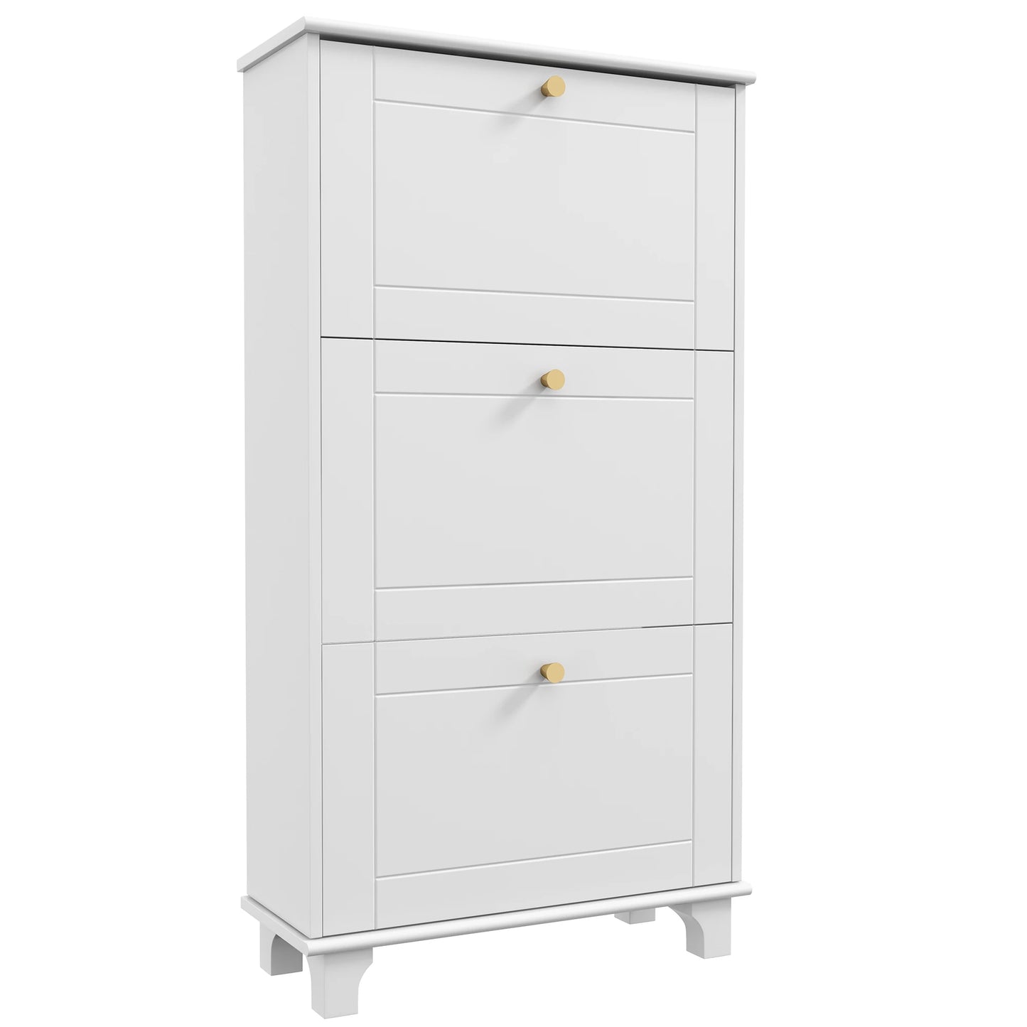 Narrow Shoe Storage, 3 Flip Drawers, Adjustable Shelves, Holds 12 Pairs, White Shoe Storage Cabinets & Racks White at Gallery Canada