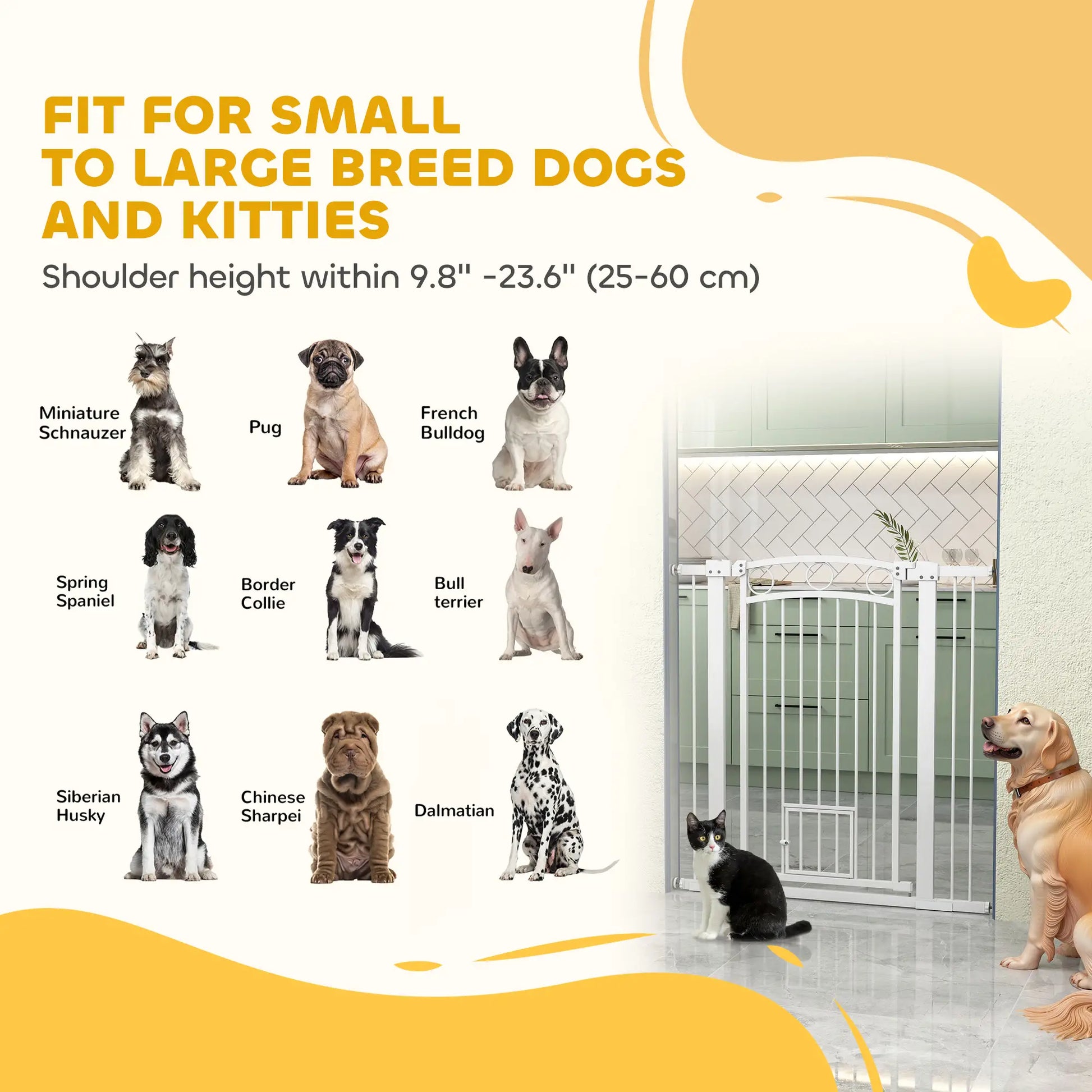 42" Extra Tall Dog Gate With Cat Door, 2 Extension Kits, 30"-41" Width Houses, Kennels & Pens at Gallery Canada