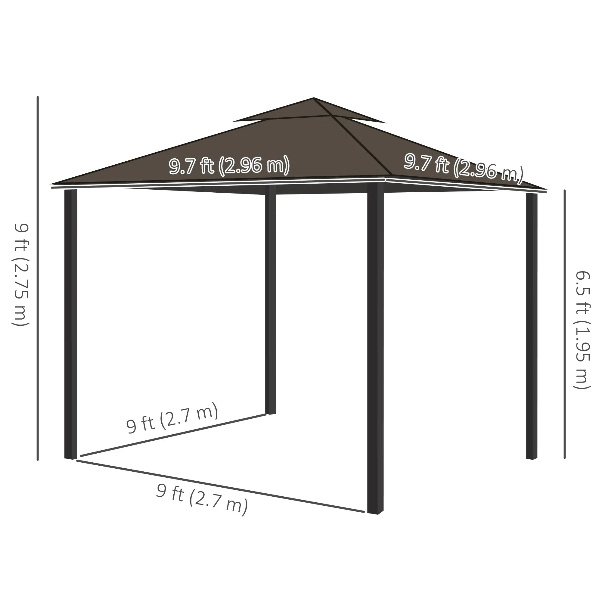 10' x 10' 2-Tier Gazebo Canopy Tent, Zippered Mesh Sidewalls, Aluminum Frame Gazebos at Gallery Canada