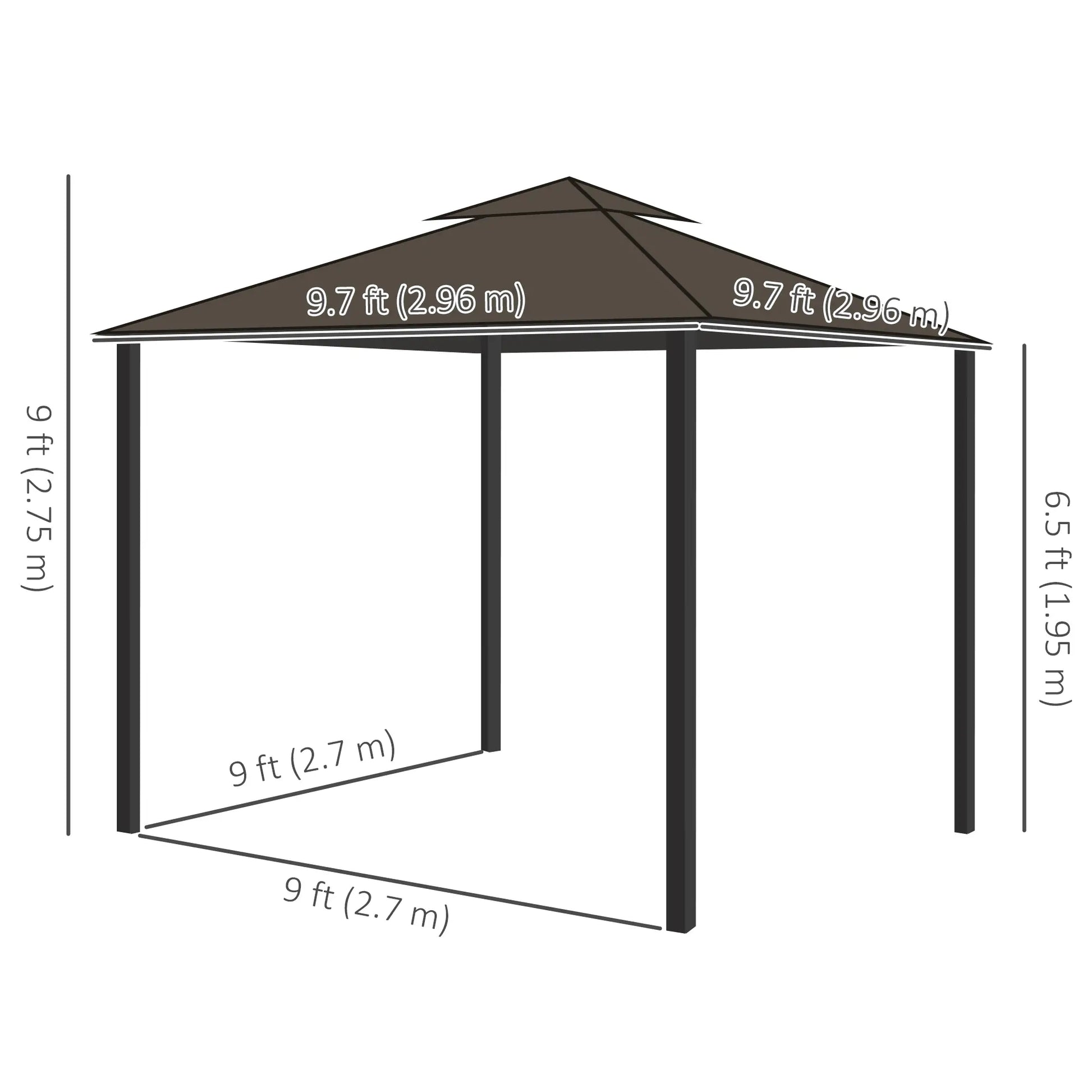 10' x 10' 2-Tier Gazebo Canopy Tent, Zippered Mesh Sidewalls, Aluminum Frame Gazebos at Gallery Canada
