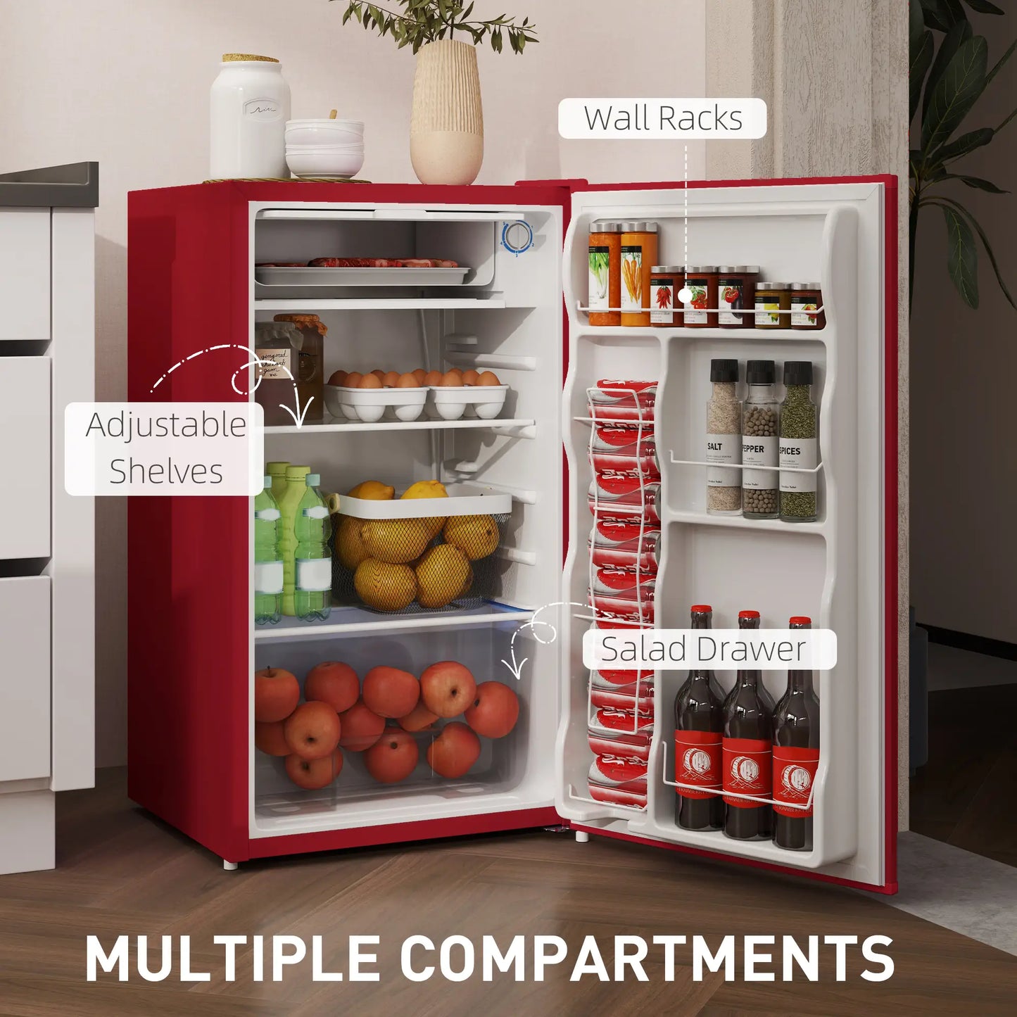 Compact Refrigerator, Mini Fridge with Freezer, Adjustable Shelf, Red Small Kitchen Appliances at Gallery Canada