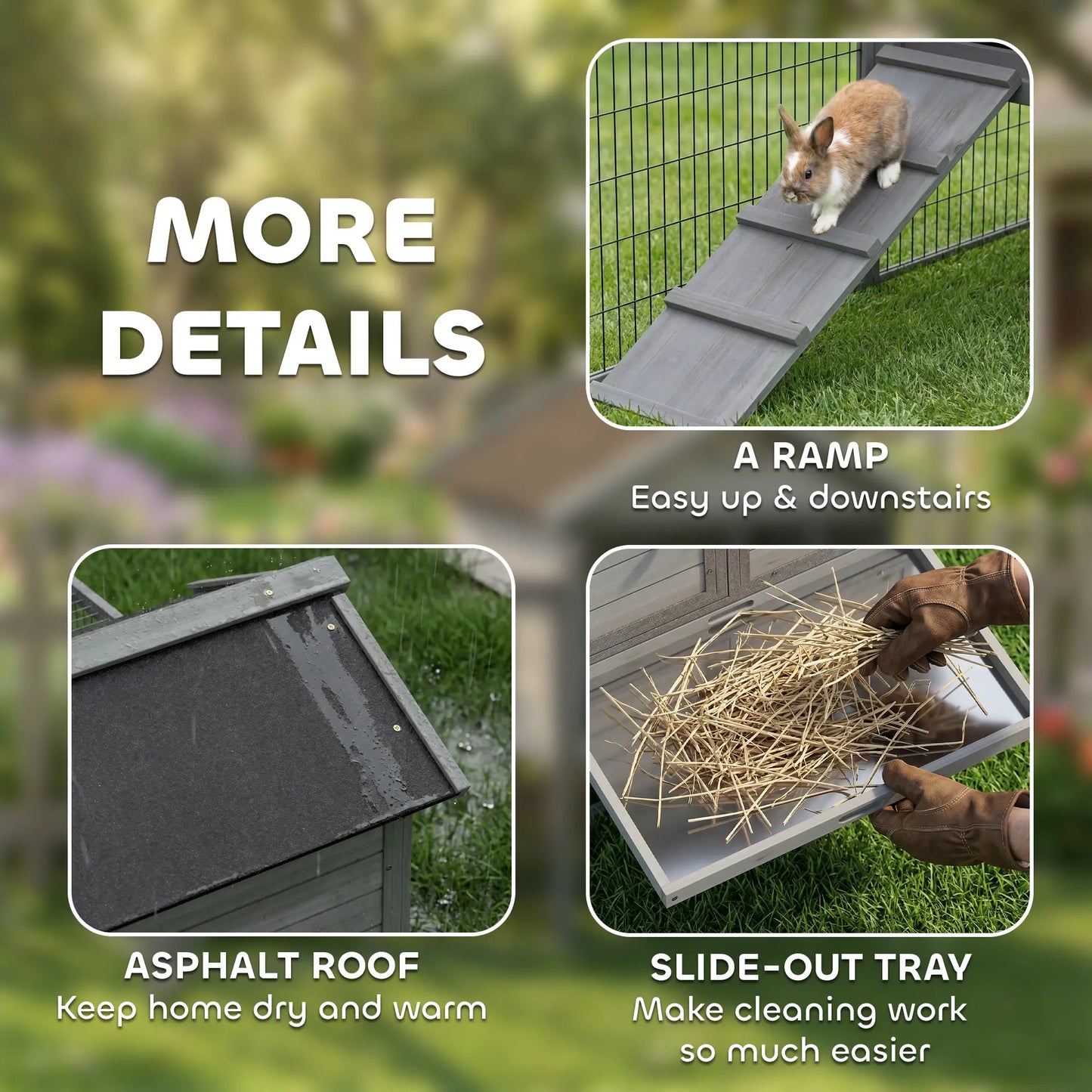 48"L Large Wooden Rabbit Hutch Outdoor, Grey