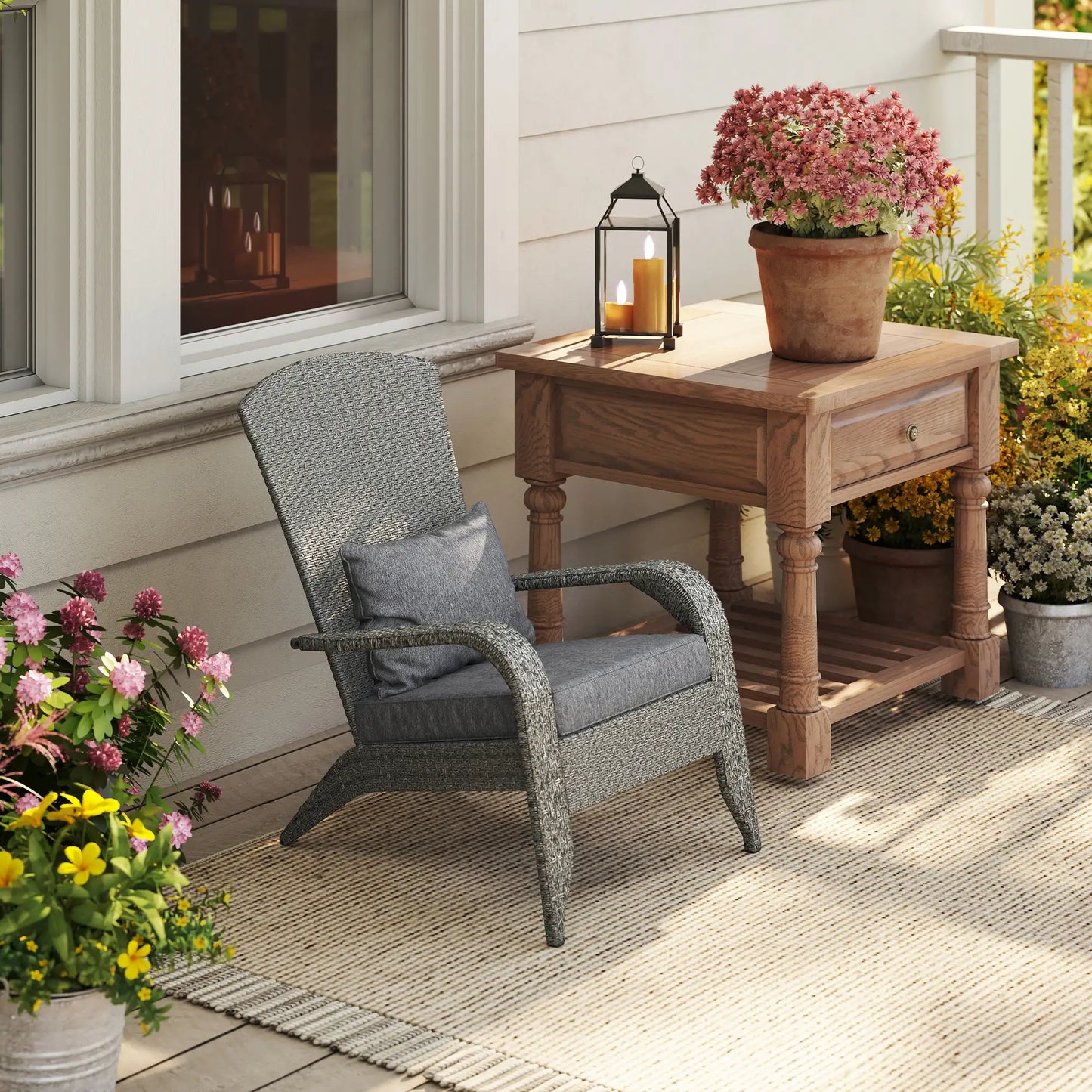 Wicker Adirondack Chair, PE Rattan Outdoor Fire Pit Chair, Heather Grey Patio Chairs at Gallery Canada