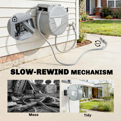 Retractable Garden Hose Reel, 1/2" x 98ft, Wall Mounted, Grey Garden Accessories at Gallery Canada