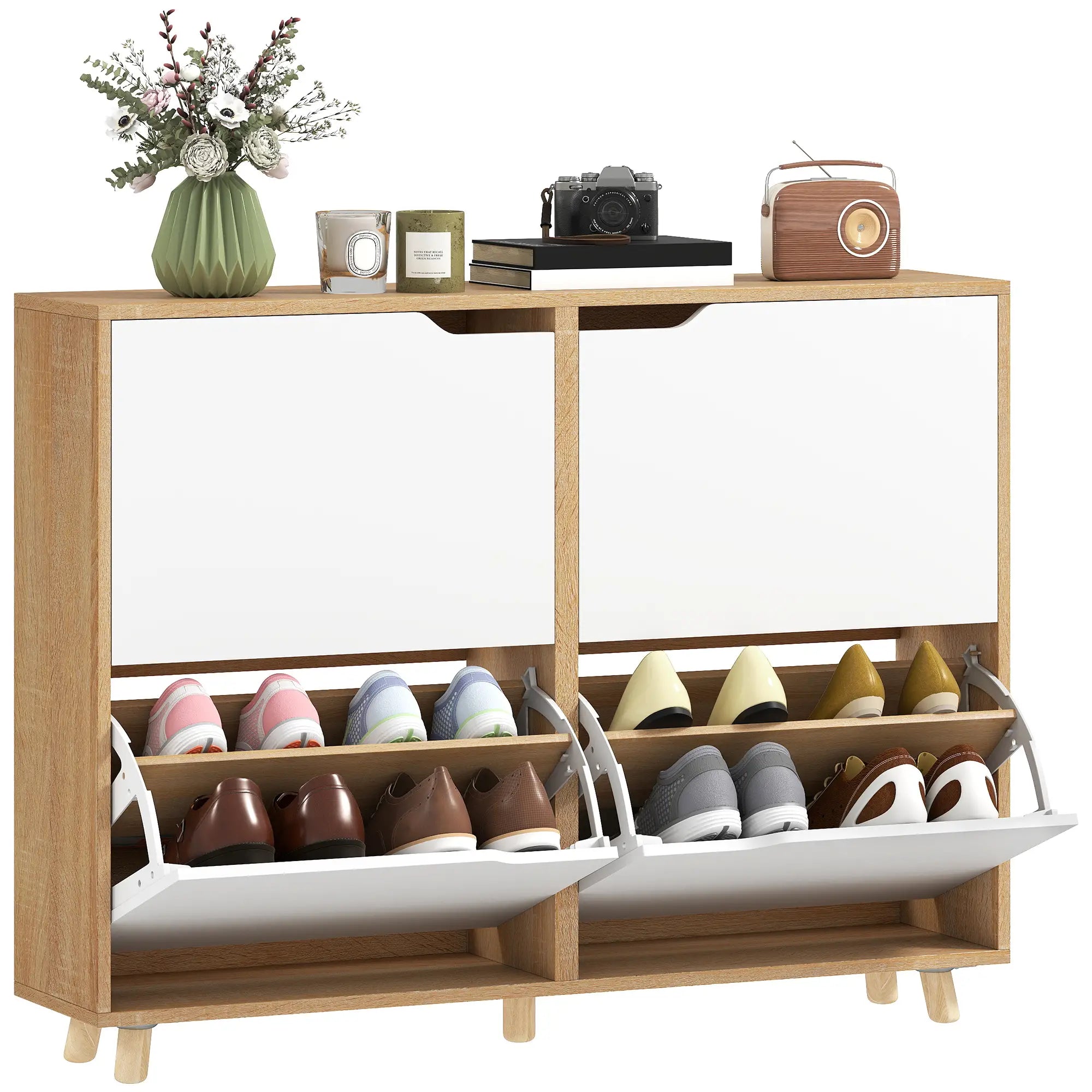 Narrow Shoe Cabinet, 4 Flip Drawers, Adjustable Shelves, Natural Shoe Storage Cabinets & Racks at Gallery Canada
