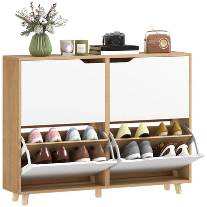 Narrow Shoe Cabinet, 4 Flip Drawers, Adjustable Shelves, Natural Shoe Storage Cabinets & Racks at Gallery Canada