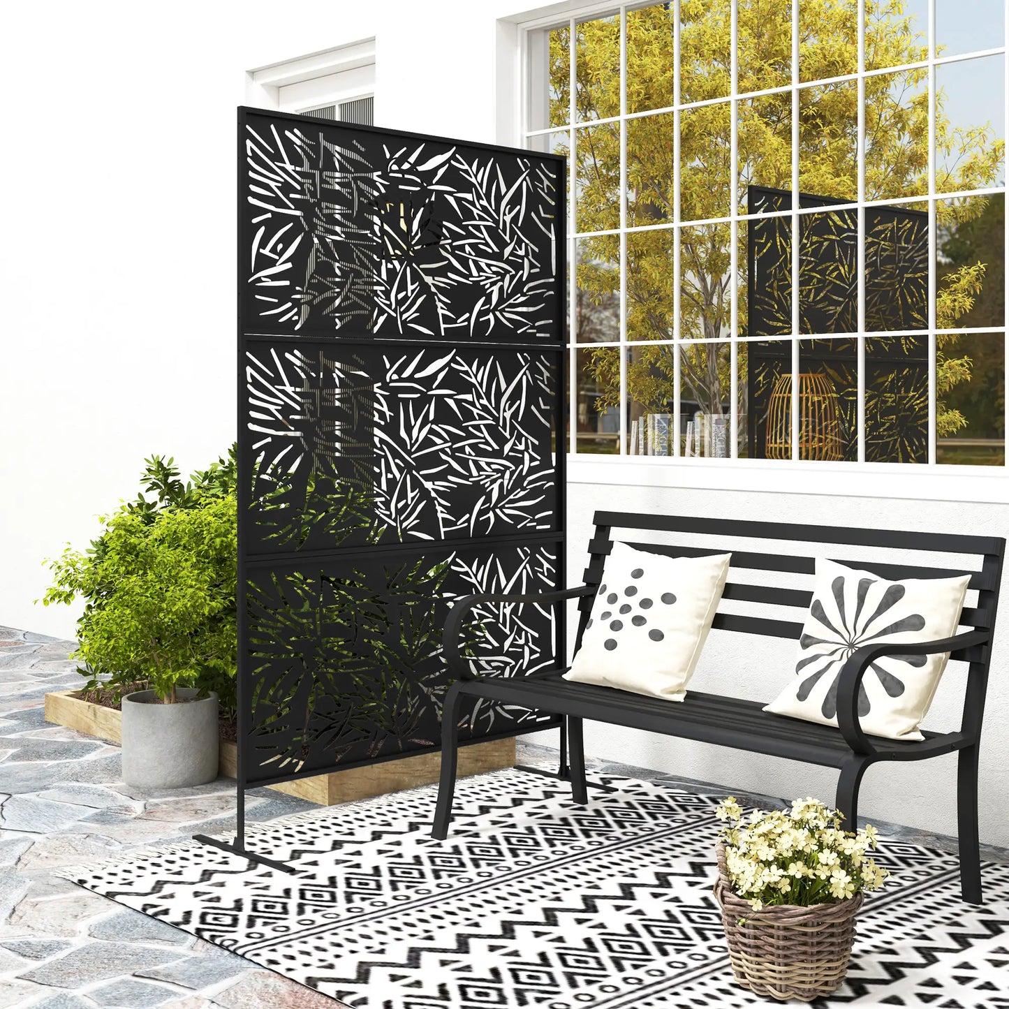 Écran d'intimité en métal autoportant, 78" x 48", noir