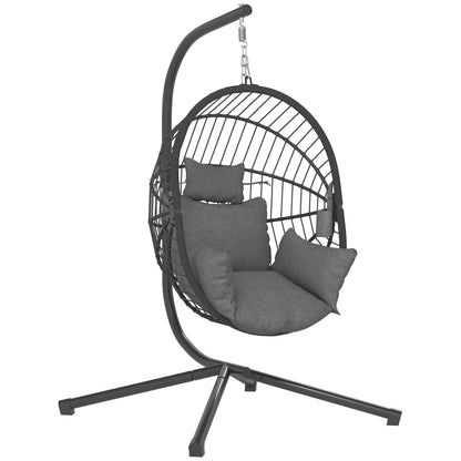 Metal Hanging Egg Chair, Full Body Padded Seat, Grey Patio Swings with Stand at Gallery Canada