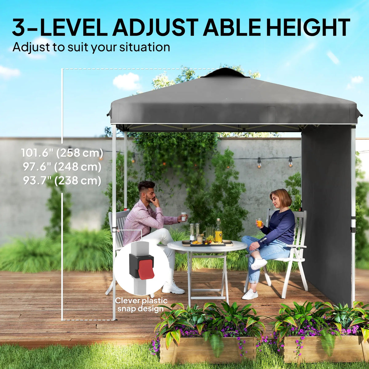 8 x 8 ft Pop Up Canopy, Adjustable Height, Sidewall, Carry Bag, Dark Grey Pop Up Canopies at Gallery Canada